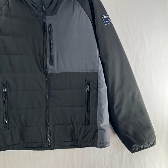 Abercrombie & Fitch Hooded Puffer Jacket Men Sz M Full Zip Colorblock Gray Black - Picture 4 of 15